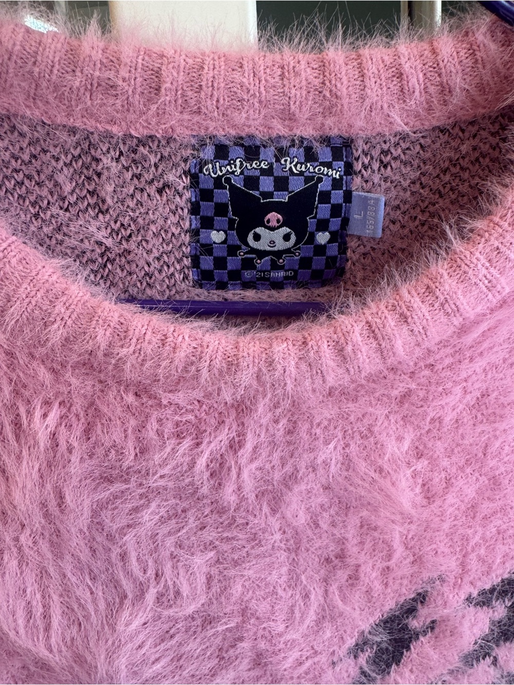 Rare Kuromi Collab Pink Fuzzy Sweater Y2K Kawaii Oversized Knit - Picture 7 of 9